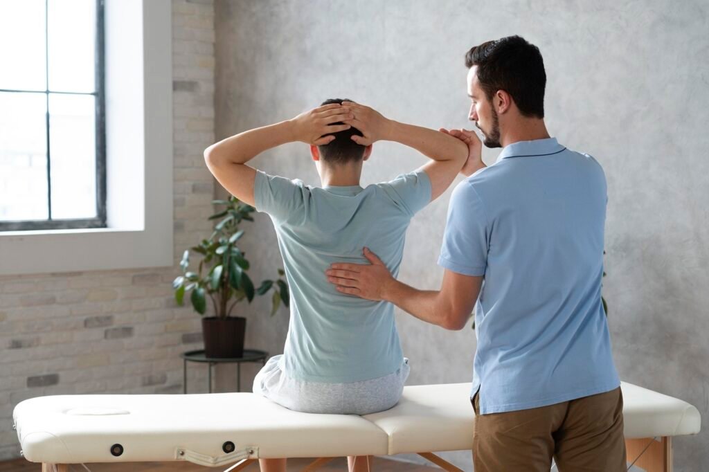 Medium shot man helping patient physiotherapy 1024x682