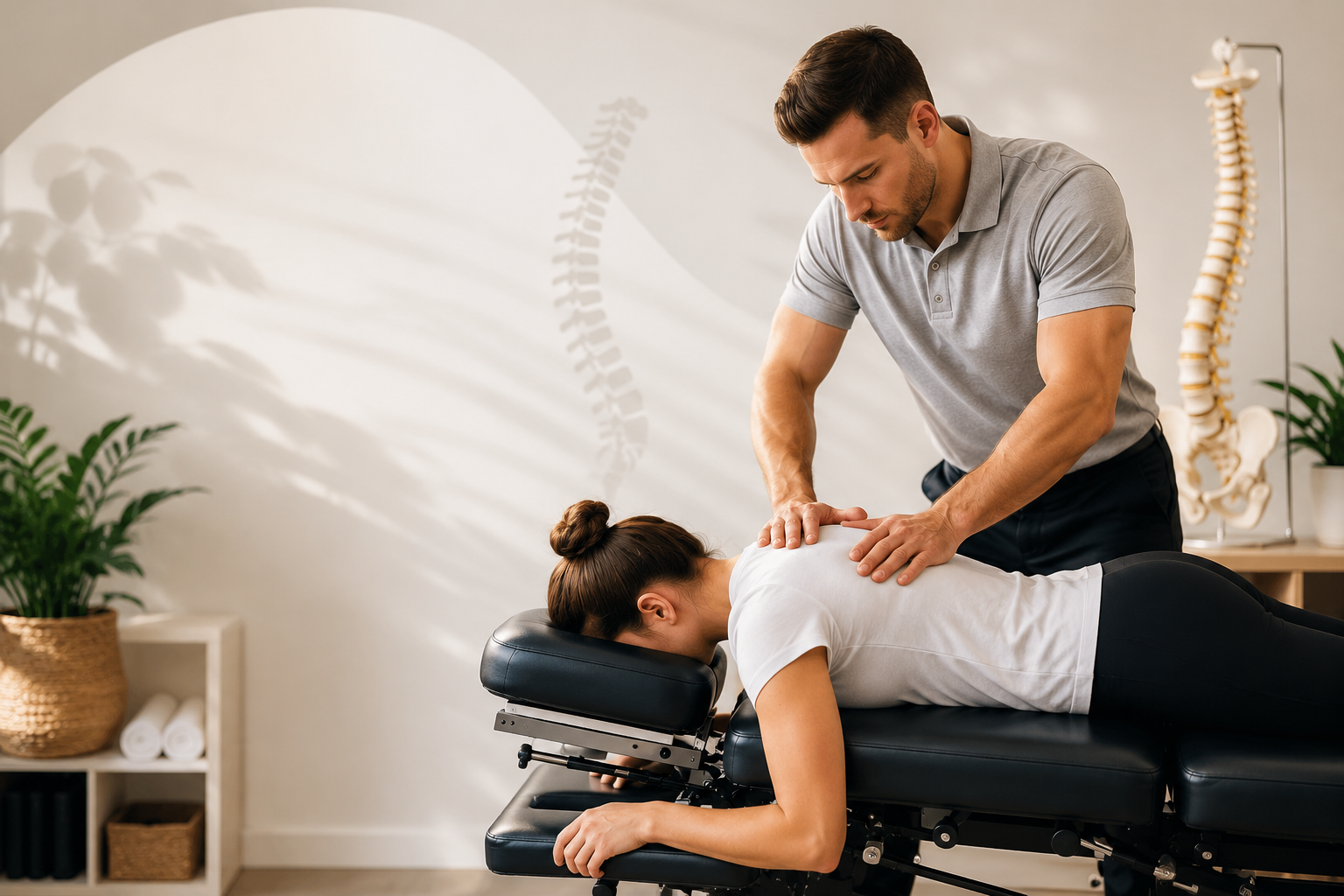 Chiropractor treating a patient at a modern clinic